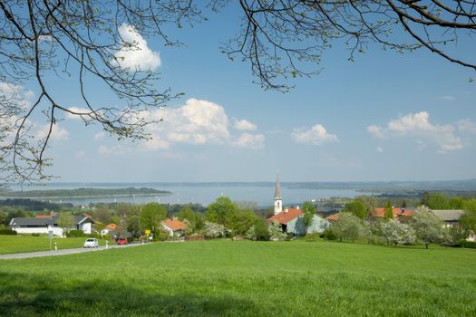 View to Chiemsee in Bavaria, Germany in spring