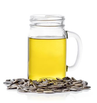 sunflower seed oil on white background