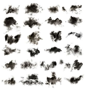 Set of black clouds on white background