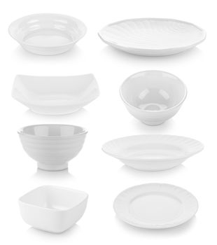 set of plate and bowl on white background
