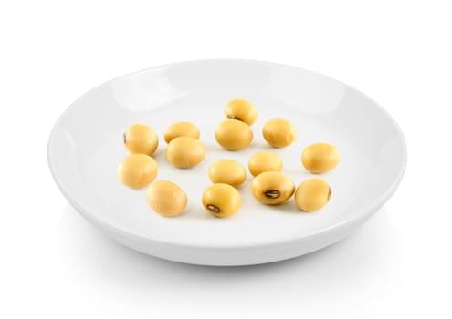 soya beans in plate on white background