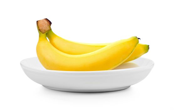 bananas in plate on white background