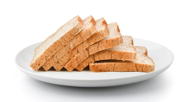 sliced bread in plate isolated on a white background