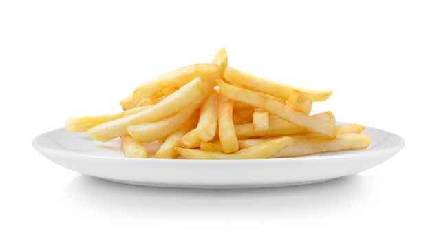 French fries in plate isolated on white background