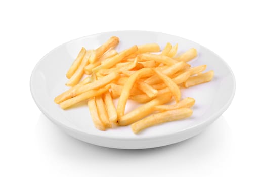 French fries in plate on white background