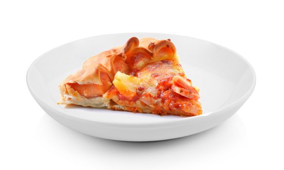 pizza in plate on white background