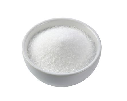 sugar in ceramic bowl on white background