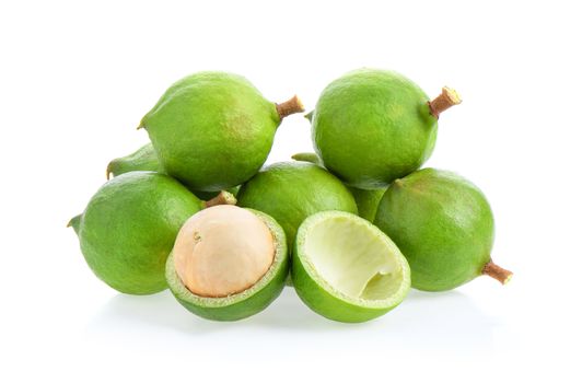 macadamia nuts isolated on white background.