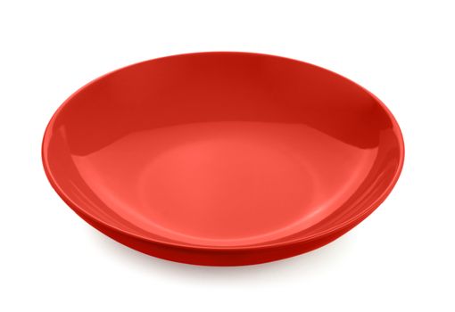 empty red plate isolated on white background