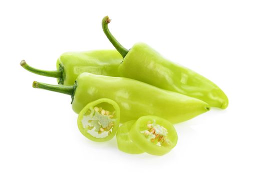 Green hot chili pepper isolated on the white background.