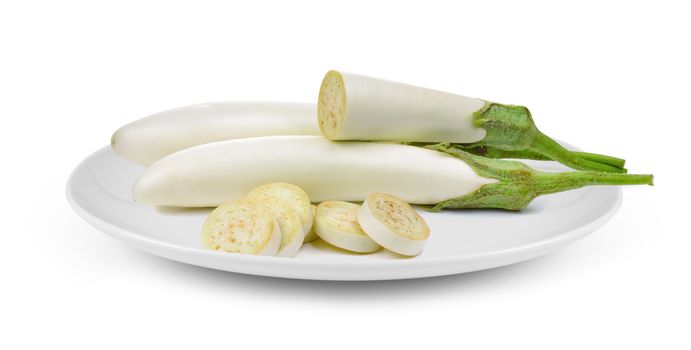 White eggplant in plate isolated on white background
