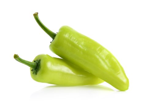 Green hot chili pepper isolated on the white background.