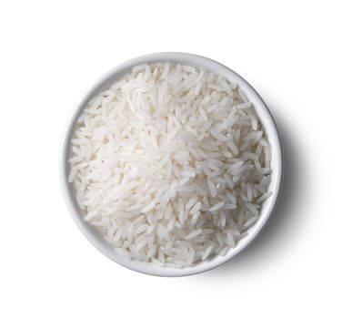 rice in a bowl on white background