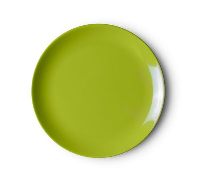 green plate on white background. top view