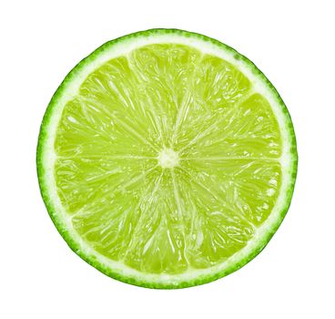 Juicy slice of lime isolated on white background