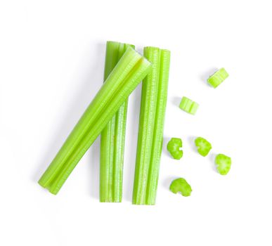 celery isolated on white background. top view