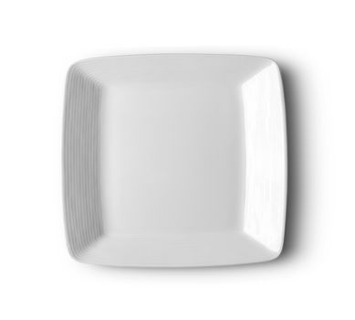 top view of white plate on white background