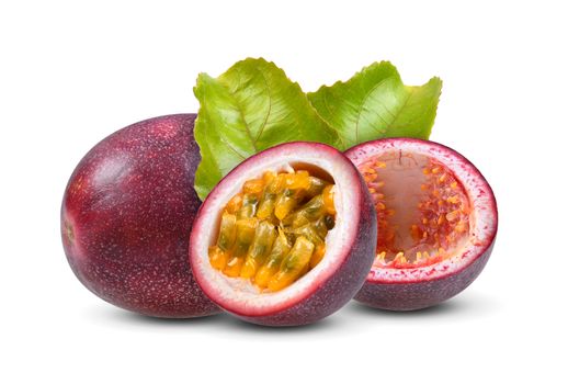 passion fruit with leaf on white background