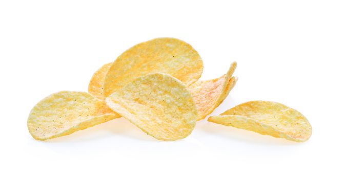 Potato chips on white background