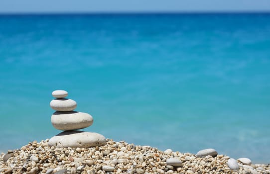 Stack of pebble stones in Lefkada, Greece