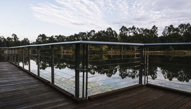 Beautiful lake in Springfield Lakes, Ipswich City, Queensland in the morning.