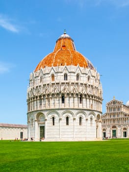 Pisa Baptistery of St. John, Battistero di San Giovanni, in Square of Miracles, Pisa, Tuscany, Italy. UNESCO World Heritage Site.
