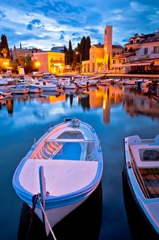 Malinska waterfront and harbor dawn view, Krk island in Croatia