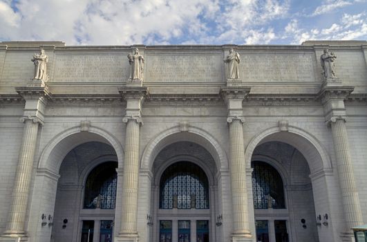 The outside facade of Union Station in Washington DC, USA
