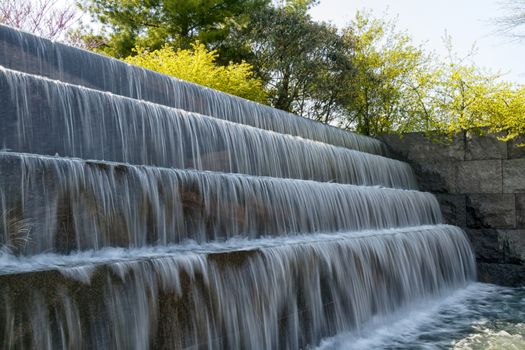 Waterfall falls of the Franklin Delano Roosevelt Memorial (FDR) in Washington D.C., USA