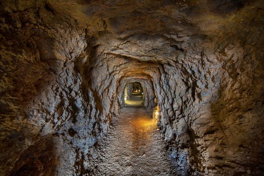 Tunnel interior in the famous mines of la Union in Murcia, Spain.