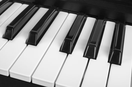 Close up view of piano keys