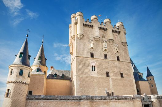 Facade of alcazar castle in Segovia, Spain.