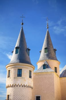 Detail of Alcazar de Segovia palace, famous ancient fortress, Segovia, Spain.