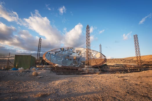 Ruined setellite dish antenna in south Tenerife, Canary islands, Spain.