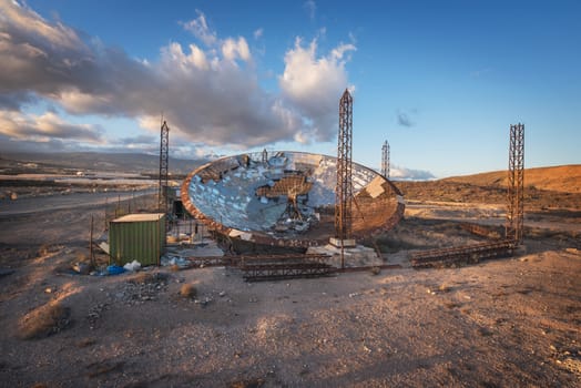 Ruined setellite dish antenna in south Tenerife, Canary islands, Spain.