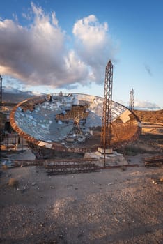 Ruined setellite dish antenna in south Tenerife, Canary islands, Spain.