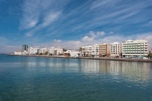 Arrecife capital city skyline in Lanzarote, Canary islands, Spain.
