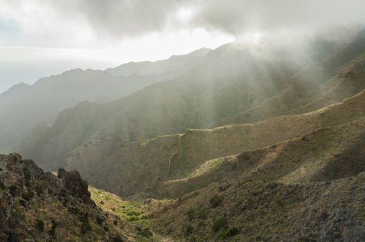 Misty landscape in Tenerife canyons, Tenerife, Canary islands, Spain.