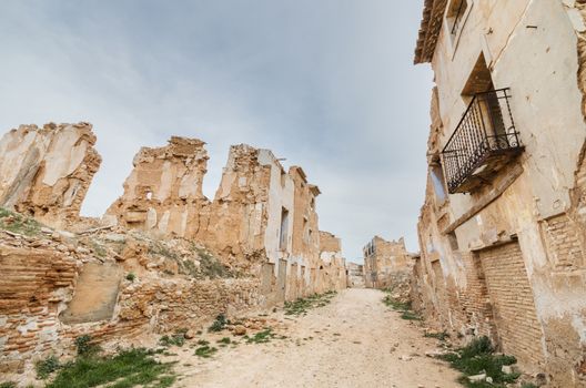 Main Street in the abandoned town of Belchite. Was destroyed during the Spanish civil war, Saragossa, Spain.