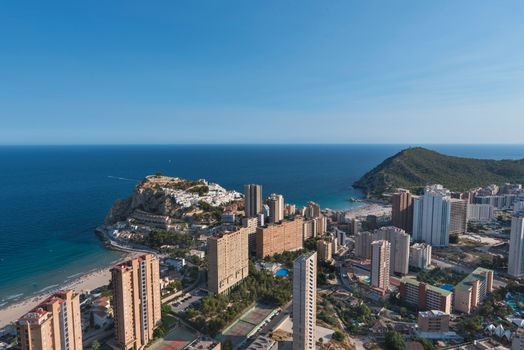 Aerial view of Benidorm city skyline, in Alicante province, Spain.