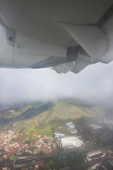 View from the airplane window Tenerife, Canary islands, Spain.