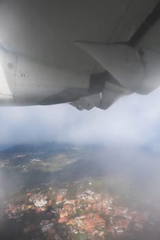 View from the airplane window Tenerife, Canary islands, Spain.