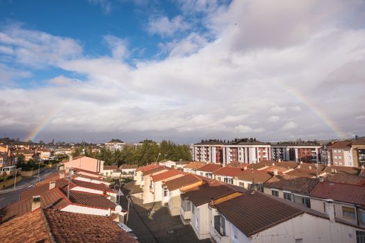 Rainbow in small village Briviesca, Burgos, Spain.