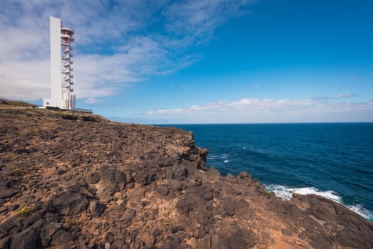 Coast landscape and lighthouse in Buenavista, north tenerife island, Canary islands, Spain.