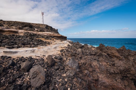 Coast landscape and lighthouse in Buenavista, north tenerife island, Canary islands, Spain.