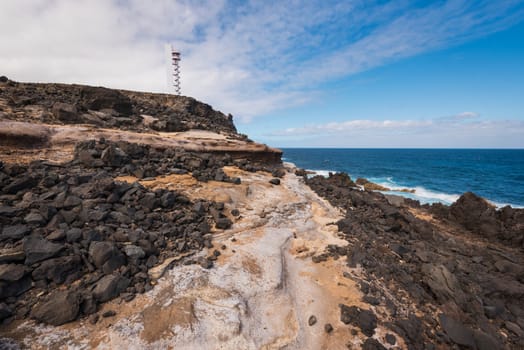 Coast landscape and lighthouse in Buenavista, north tenerife island, Canary islands, Spain.