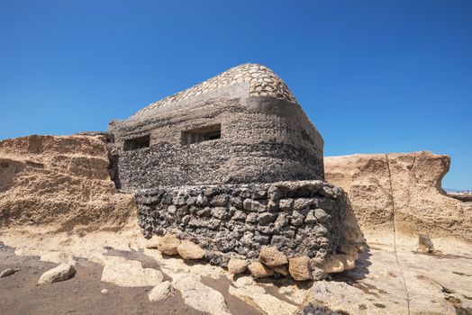 World war II bunker in El Medano beach, was built against a possible attack during the second world war. Tenerife, Canary Island , Spain.