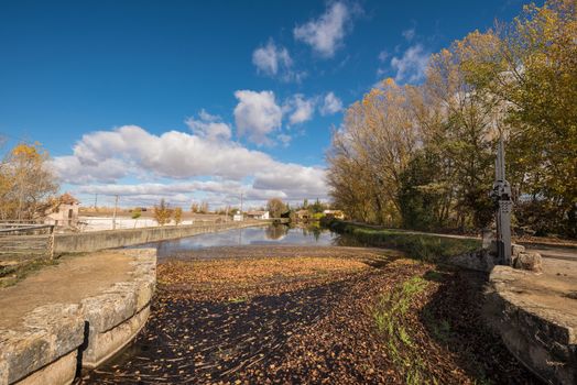 Canal de Castilla, famous Landmark in Fromista, Palencia, Castilla y Leon, Spain.