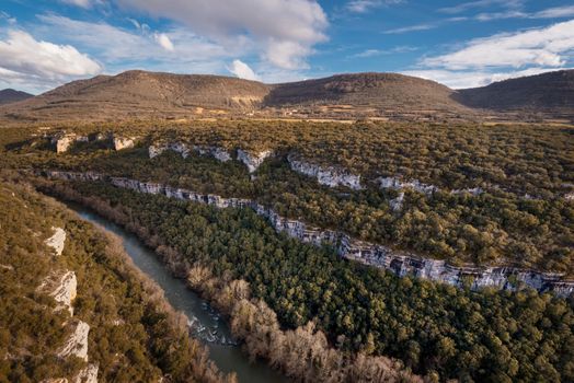 Landscape of Ebro river canyon at sunset in Burgos, Castilla y Leon, Spain.