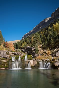 Beautiful landscape of a cascade in Ordesa National park in Aragonese pyrenees, Spain.